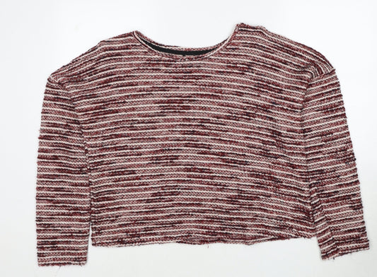 New Look Womens Red Round Neck Geometric Cotton Pullover Jumper Size L