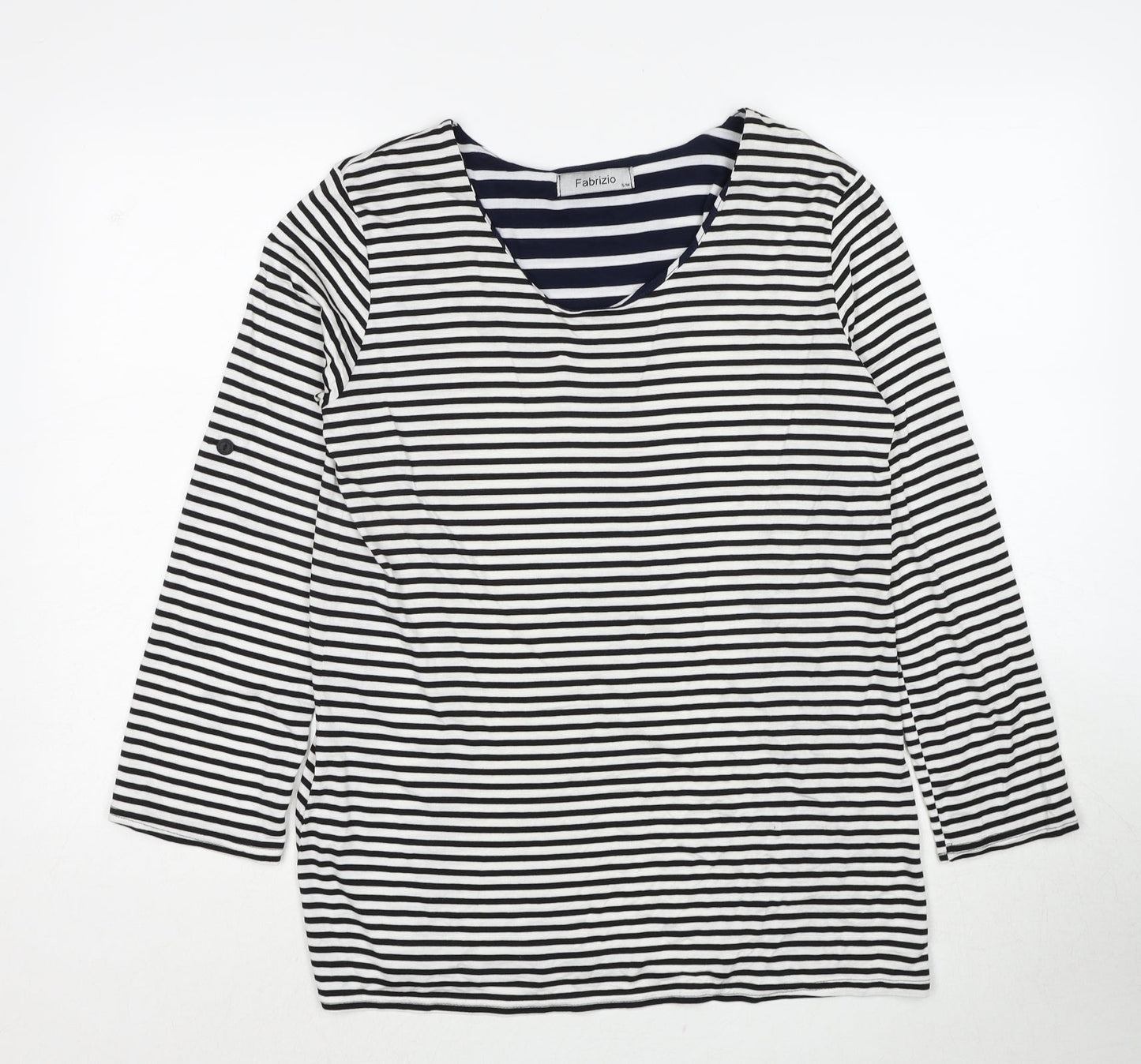 Fabrizio Womens Black Round Neck Striped Viscose Pullover Jumper Size S - Size S/M