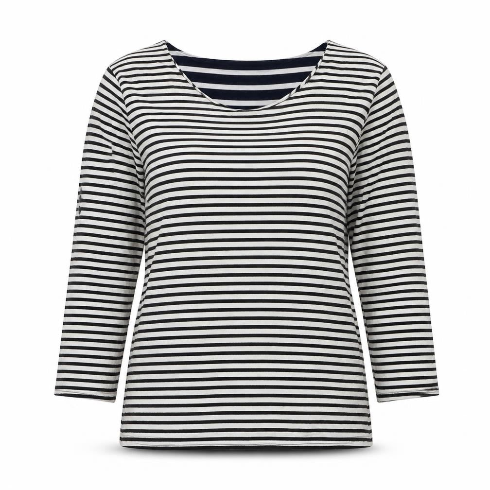 Fabrizio Womens Black Round Neck Striped Viscose Pullover Jumper Size S - Size S/M