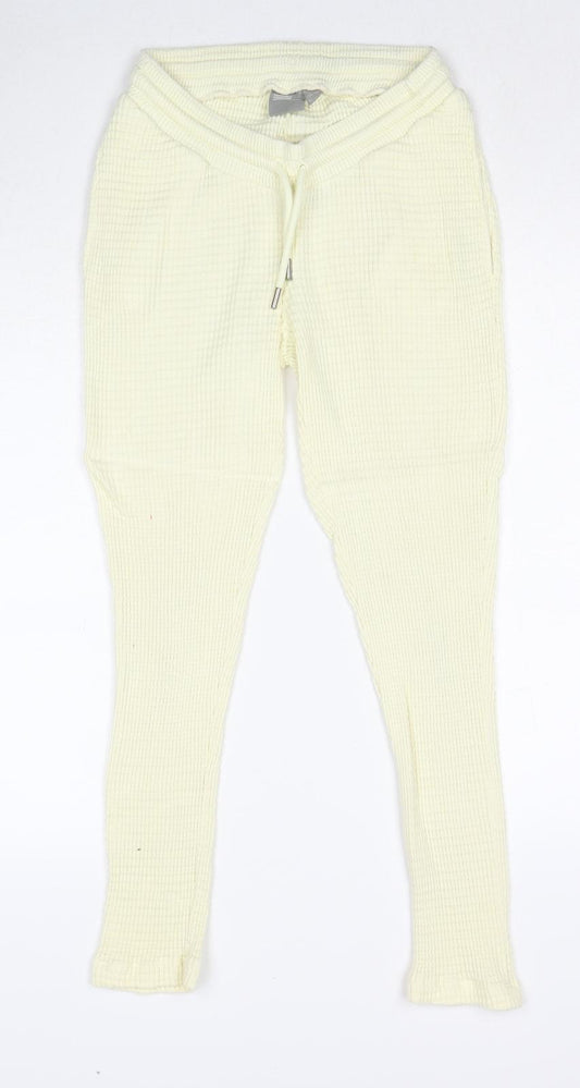 ASOS Womens Ivory Cotton Jogger Trousers Size 6 Regular Drawstring - Textured