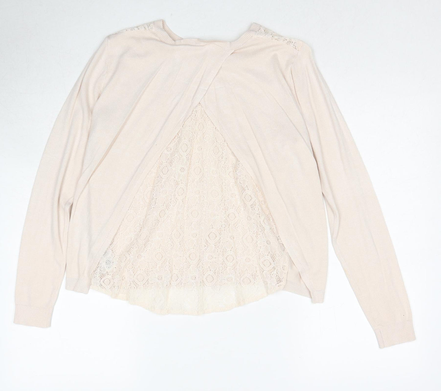 Dorothy Perkins Womens Beige Round Neck Viscose Pullover Jumper Size 8 - Lace Details