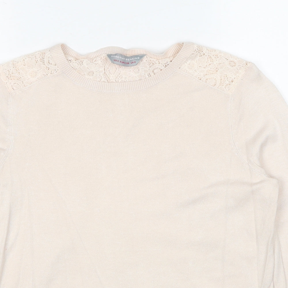 Dorothy Perkins Womens Beige Round Neck Viscose Pullover Jumper Size 8 - Lace Details