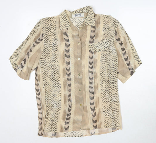 Yarell Womens Beige Geometric Polyester Basic Blouse Size 10 Collared