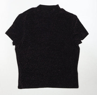 Monki Womens Black Geometric Polyamide Basic Blouse Size M Mock Neck
