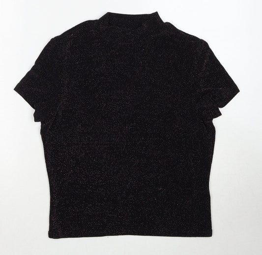 Monki Womens Black Geometric Polyamide Basic Blouse Size M Mock Neck