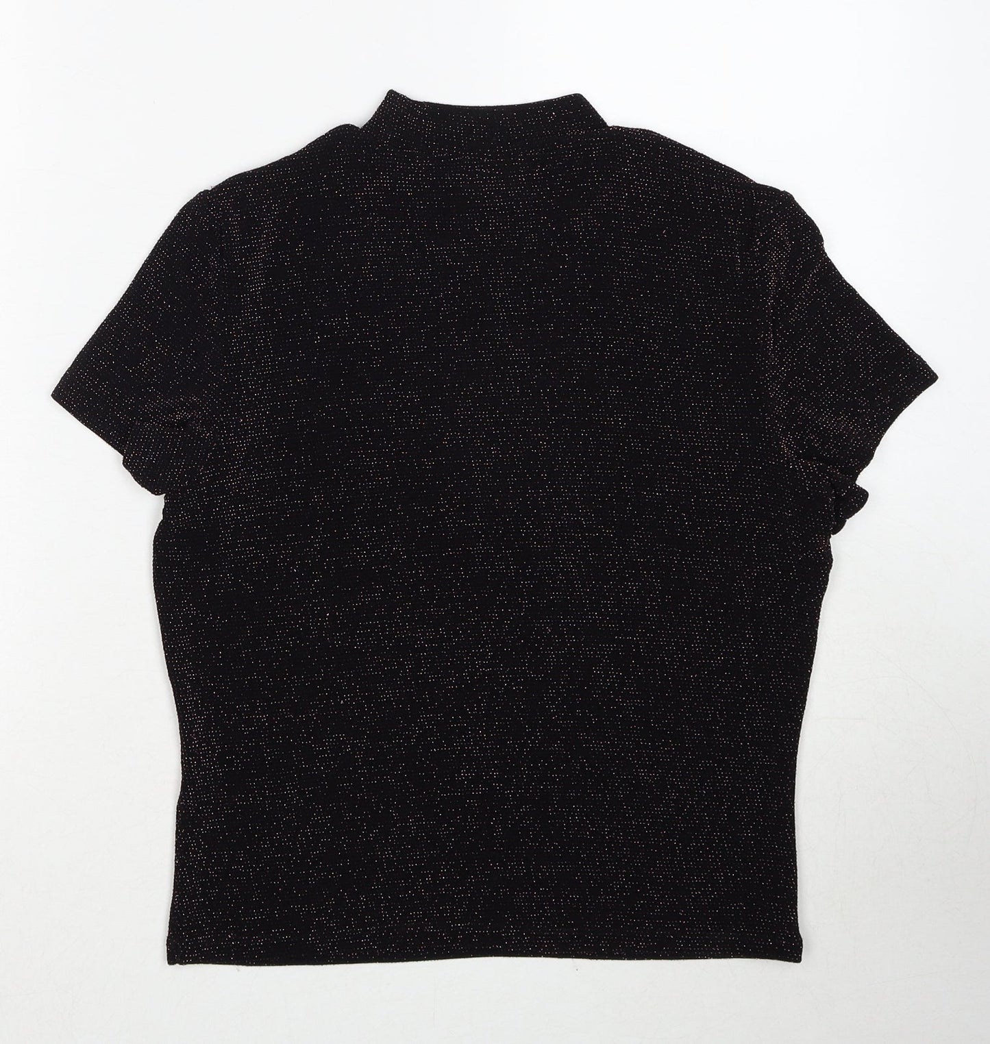 Monki Womens Black Geometric Polyamide Basic Blouse Size M Mock Neck