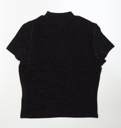 Monki Womens Black Geometric Polyamide Basic Blouse Size M Mock Neck