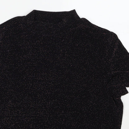 Monki Womens Black Geometric Polyamide Basic Blouse Size M Mock Neck
