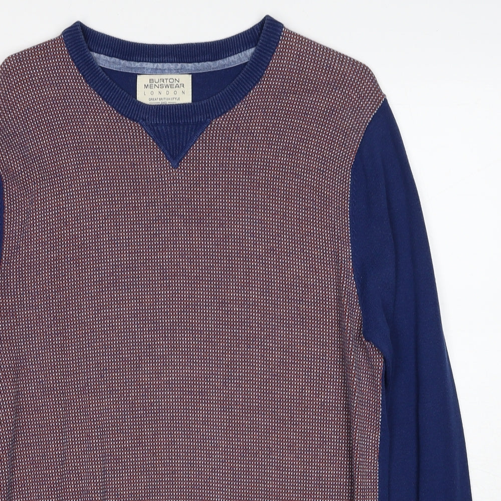 Burton Mens Blue Round Neck Geometric Cotton Pullover Jumper Size M Long Sleeve