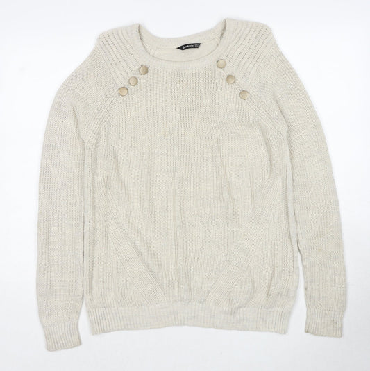 Stradivarius Womens Beige Round Neck Acrylic Pullover Jumper Size S