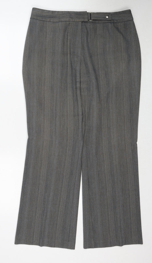 Marks and Spencer Womens Grey Striped Polyester Trousers Size 16 Regular Zip