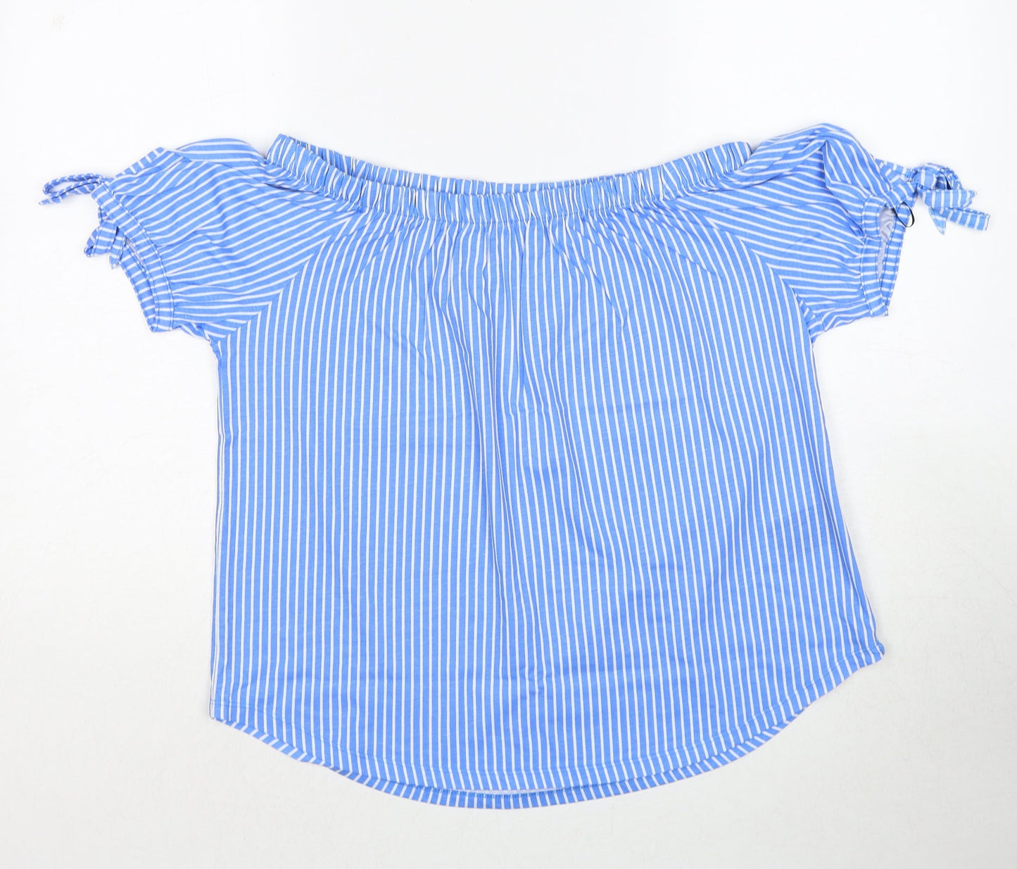 H&M Womens Blue Striped Cotton Basic Blouse Size XS Off the Shoulder