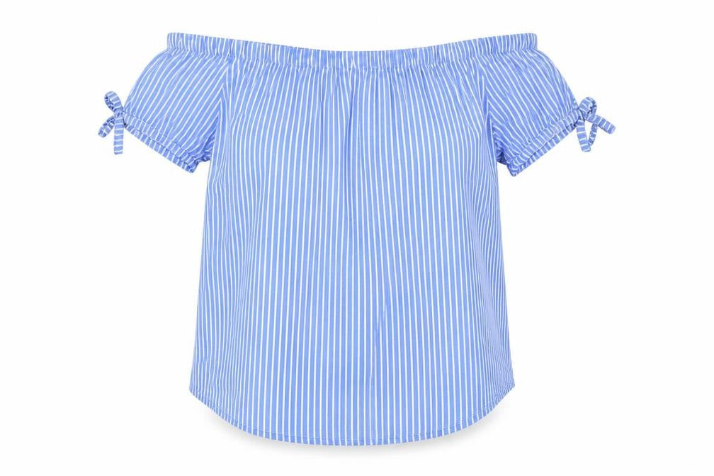 H&M Womens Blue Striped Cotton Basic Blouse Size XS Off the Shoulder