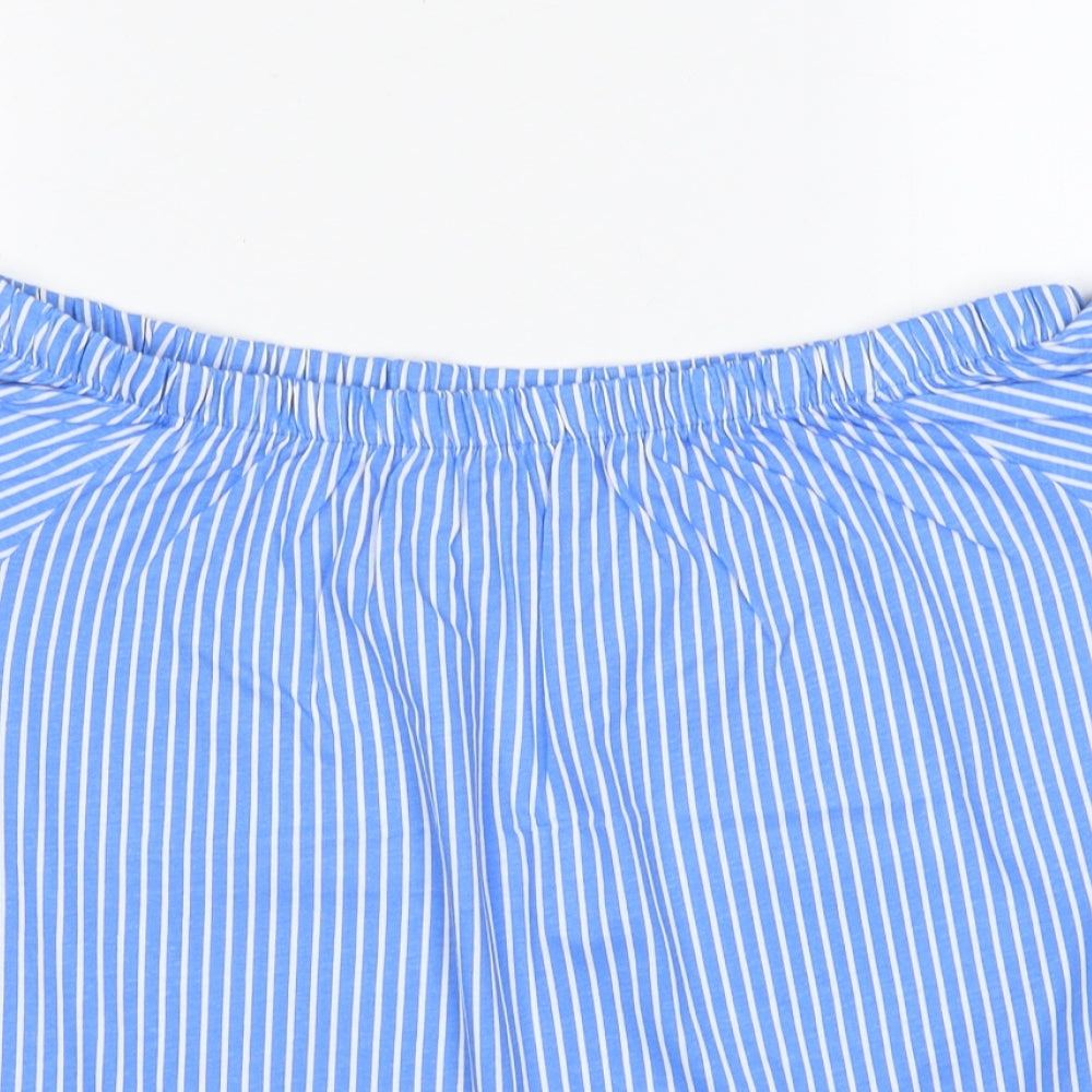 H&M Womens Blue Striped Cotton Basic Blouse Size XS Off the Shoulder