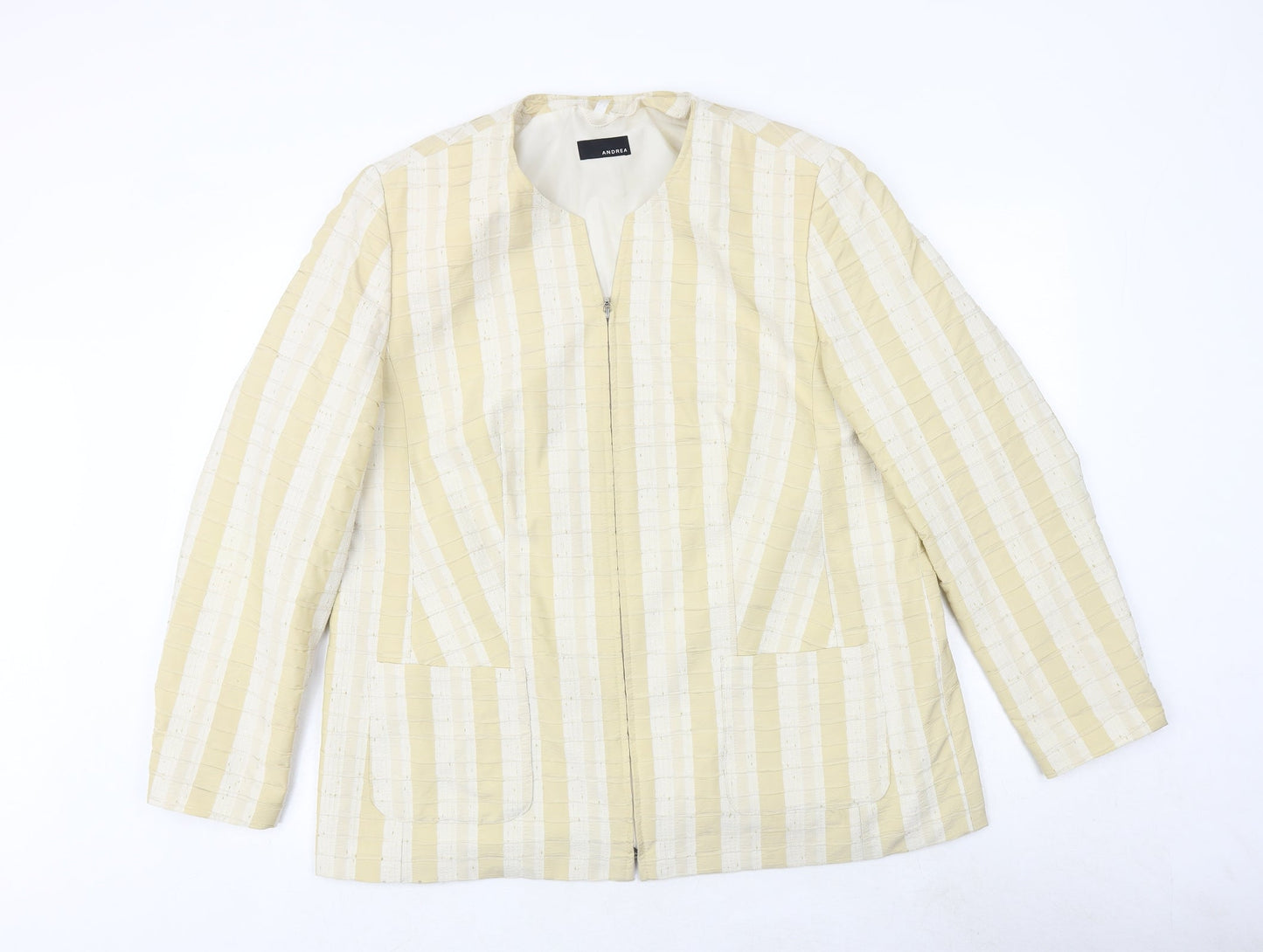 Andrea Womens Ivory Striped Jacket Size 20 Zip
