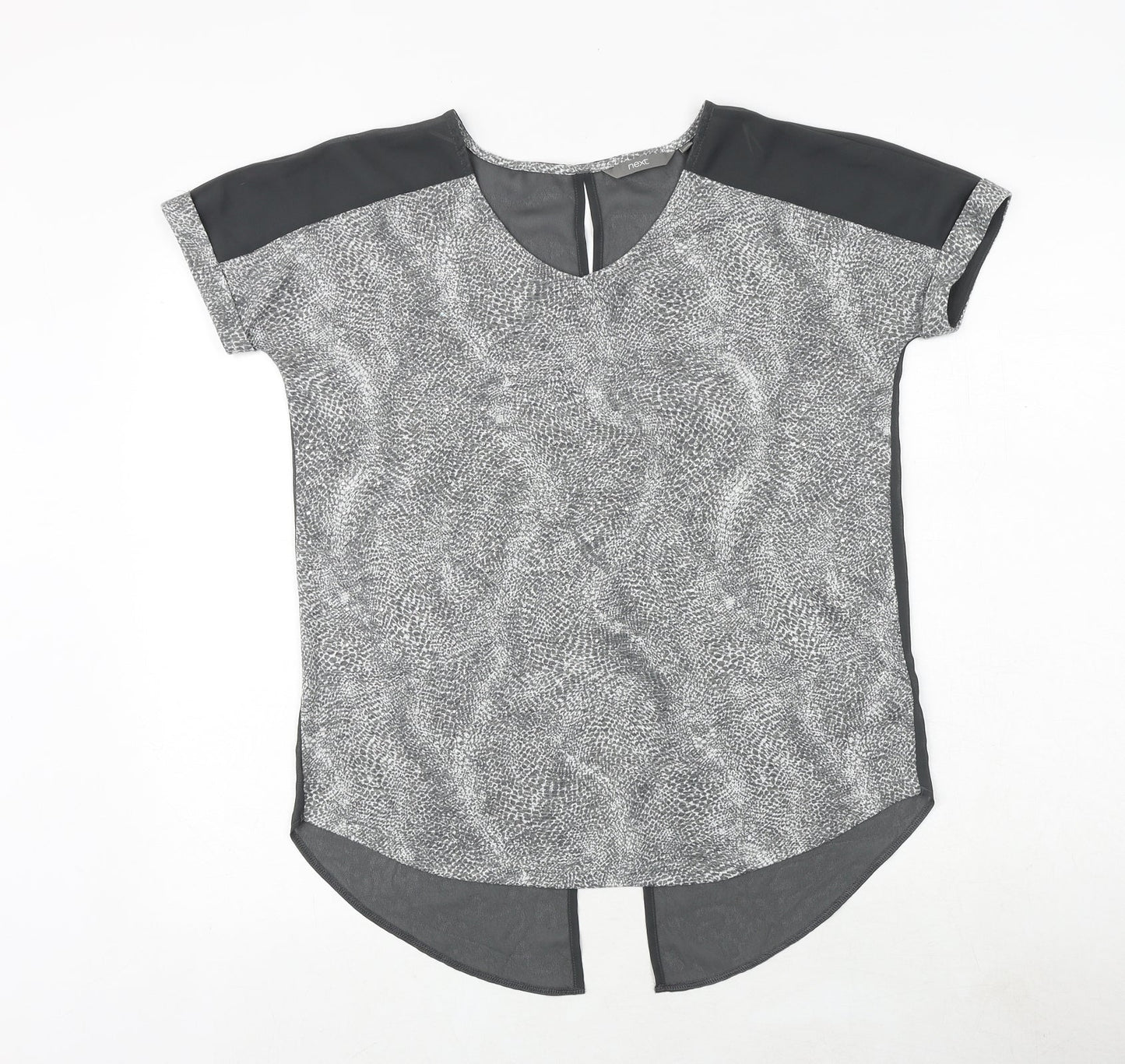 NEXT Womens Grey Geometric Polyester Basic Blouse Size 6 Round Neck
