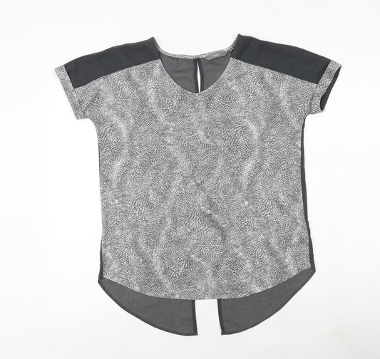 NEXT Womens Grey Geometric Polyester Basic Blouse Size 6 Round Neck