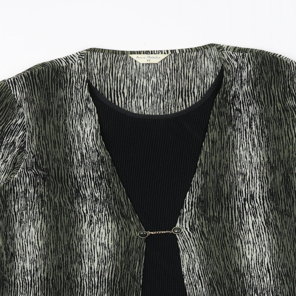 Anna Morelle Womens Green Geometric Polyester Basic Blouse Size M Round Neck