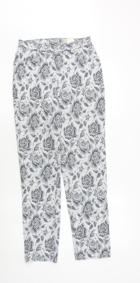 oktavia Womens Grey Floral Cotton Straight Jeans Size 12 Regular Zip
