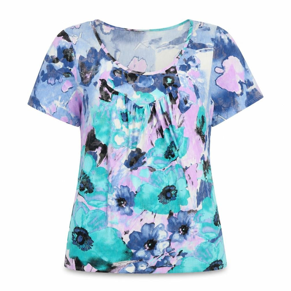 Saloos Womens Multicoloured Floral Polyester Basic T-Shirt Size S Round Neck