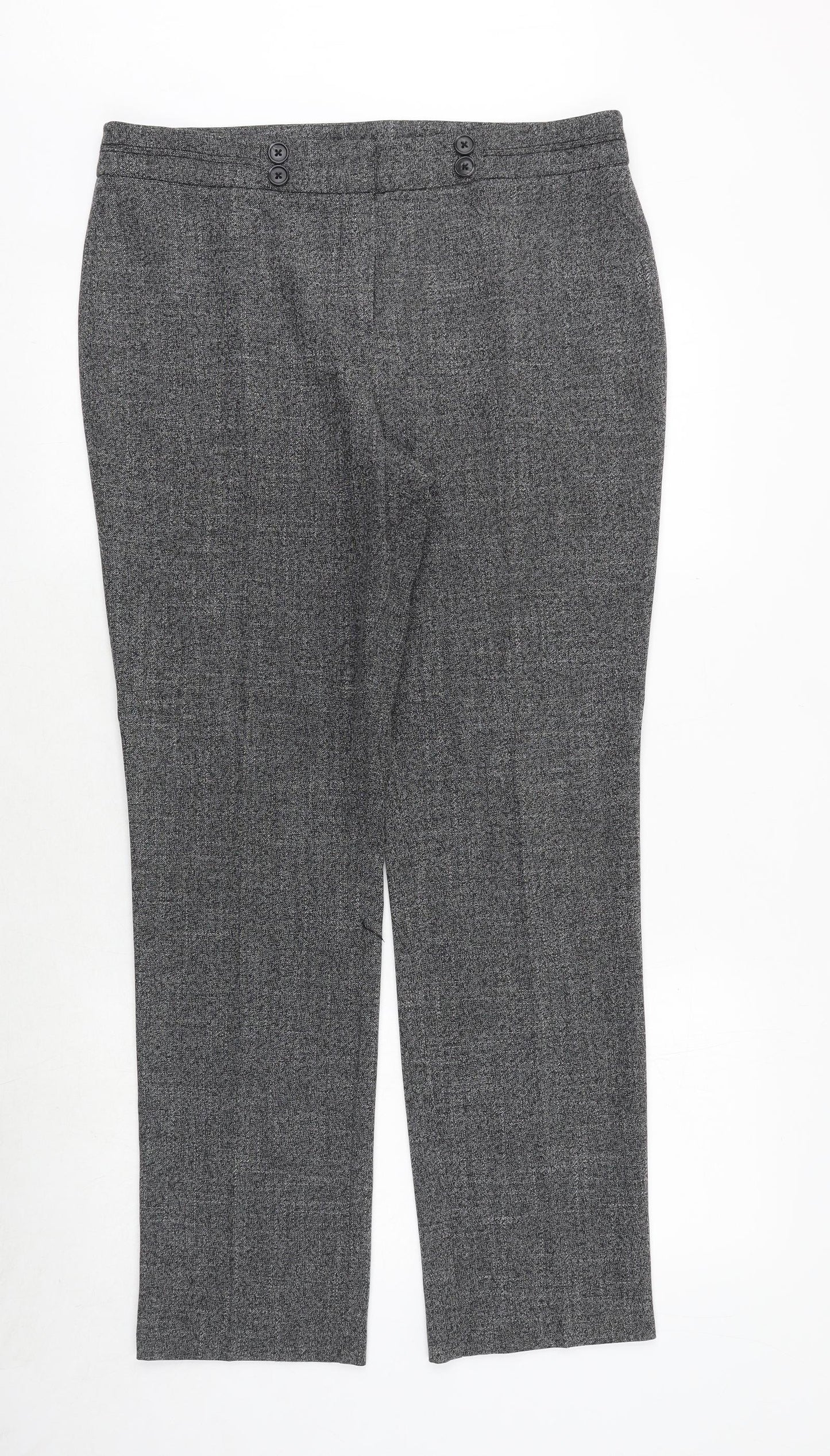 M&Co Womens Grey Geometric Polyester Chino Trousers Size 14 Regular Zip