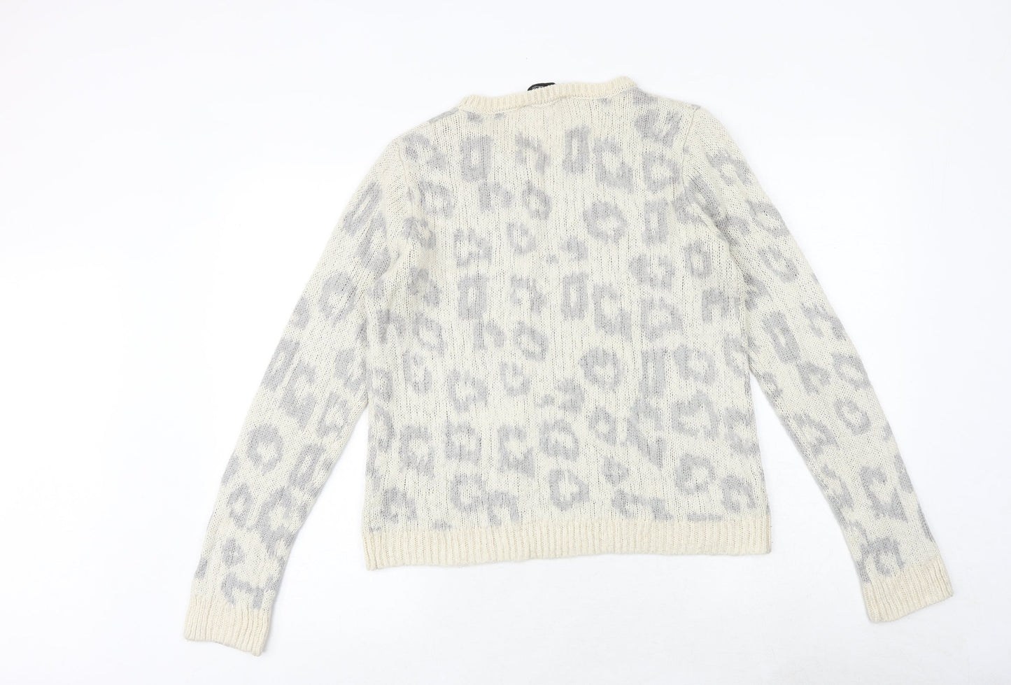 Dorothy Perkins Womens Beige Round Neck Animal Print Acrylic Pullover Jumper Size 10 - Leopard Pattern