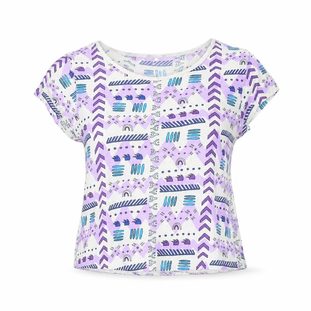H&M Womens Purple Geometric 100% Cotton Basic T-Shirt Size 10 Round Neck