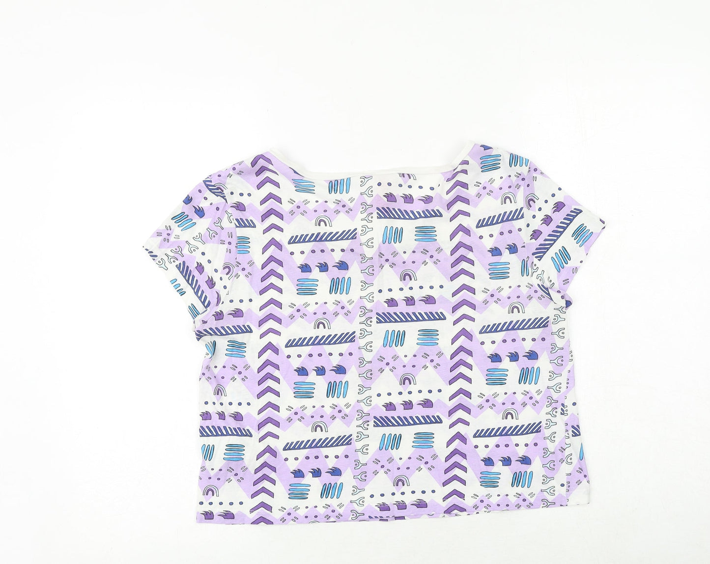H&M Womens Purple Geometric 100% Cotton Basic T-Shirt Size 10 Round Neck