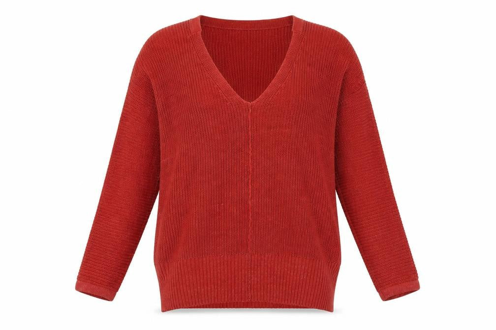 Glassons Womens Orange V-Neck Cotton Pullover Jumper Size M