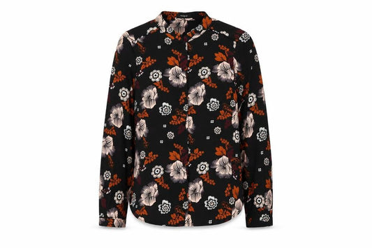 Marks and Spencer Womens Black Geometric Polyester Basic Button-Up Size 12 V-Neck