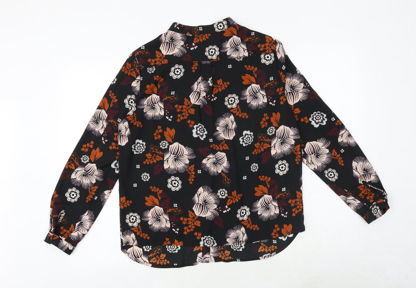 Marks and Spencer Womens Black Geometric Polyester Basic Button-Up Size 12 V-Neck