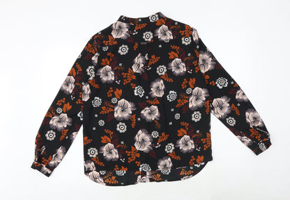 Marks & Spencer Womens Black Geometric Polyester Basic Button-Up Size 12 V-Neck