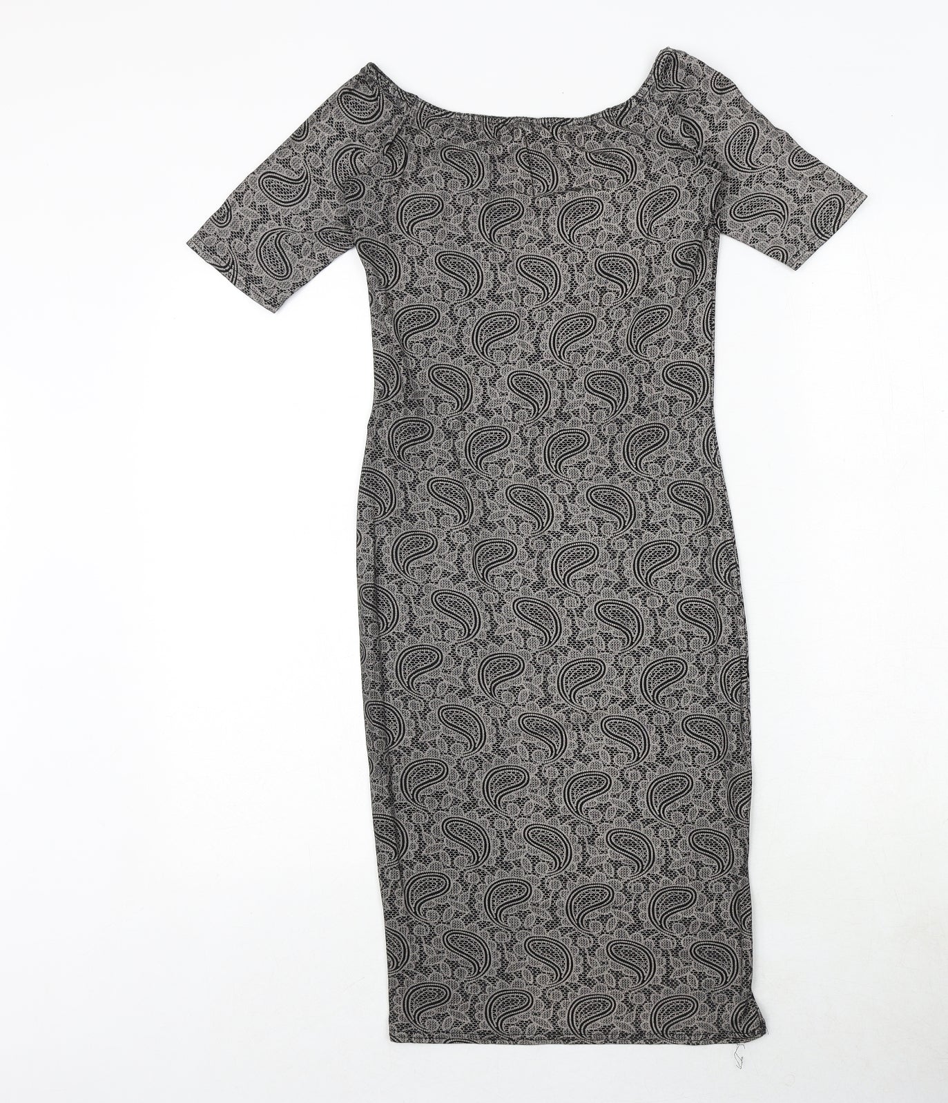 Club L Womens Black Paisley Polyester Bodycon Size 10 Boat Neck Pullover