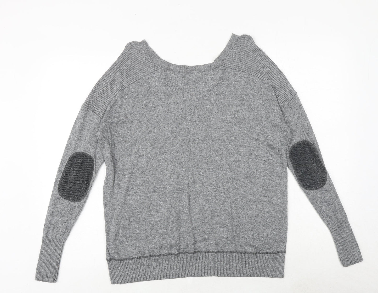 River Island Womens Grey V-Neck Viscose Pullover Jumper Size 8 - Elbow Patches