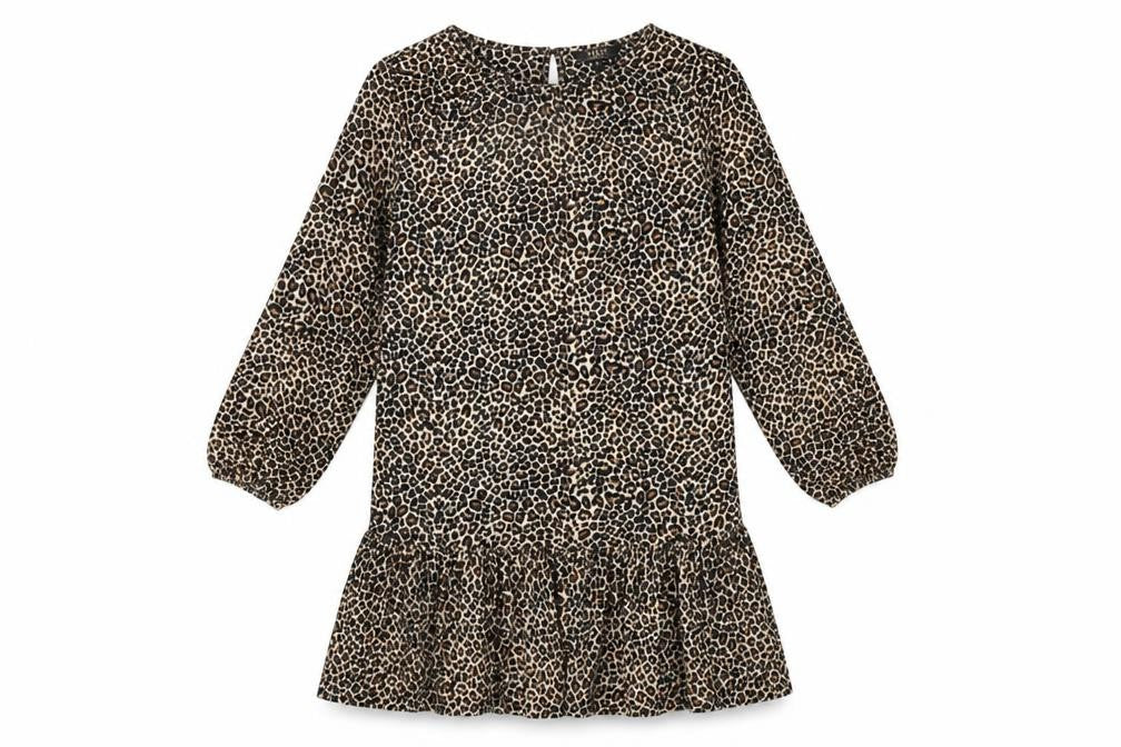 Lipsy Womens Brown Animal Print Polyester Shift Size 10 Boat Neck Button - Leopard Print