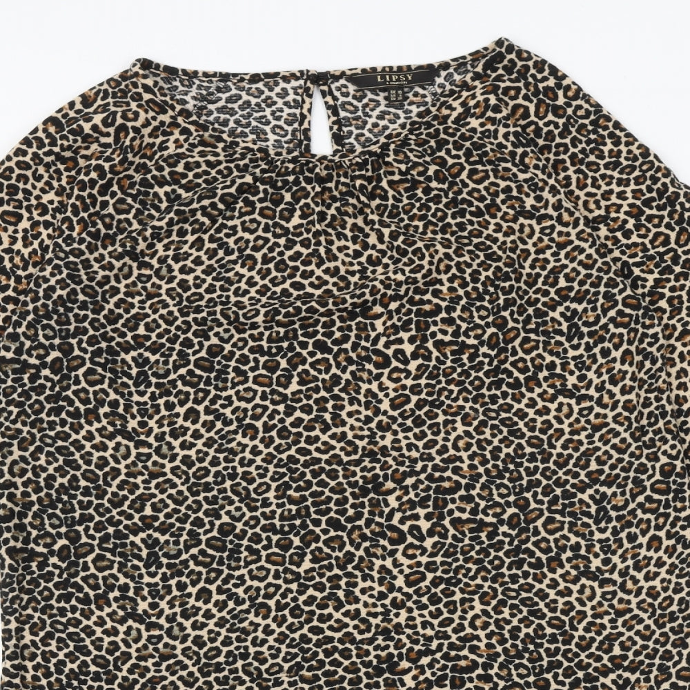 Lipsy Womens Brown Animal Print Polyester Shift Size 10 Boat Neck Button - Leopard Print