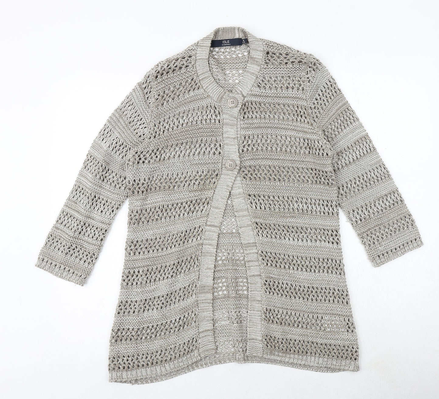 EWM Womens Beige Round Neck Acrylic Cardigan Jumper Size M - Size 14-16