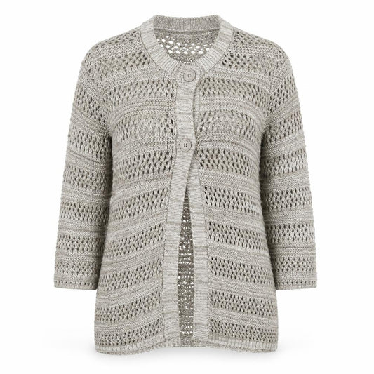 EWM Womens Beige Round Neck Acrylic Cardigan Jumper Size M - Size 14-16