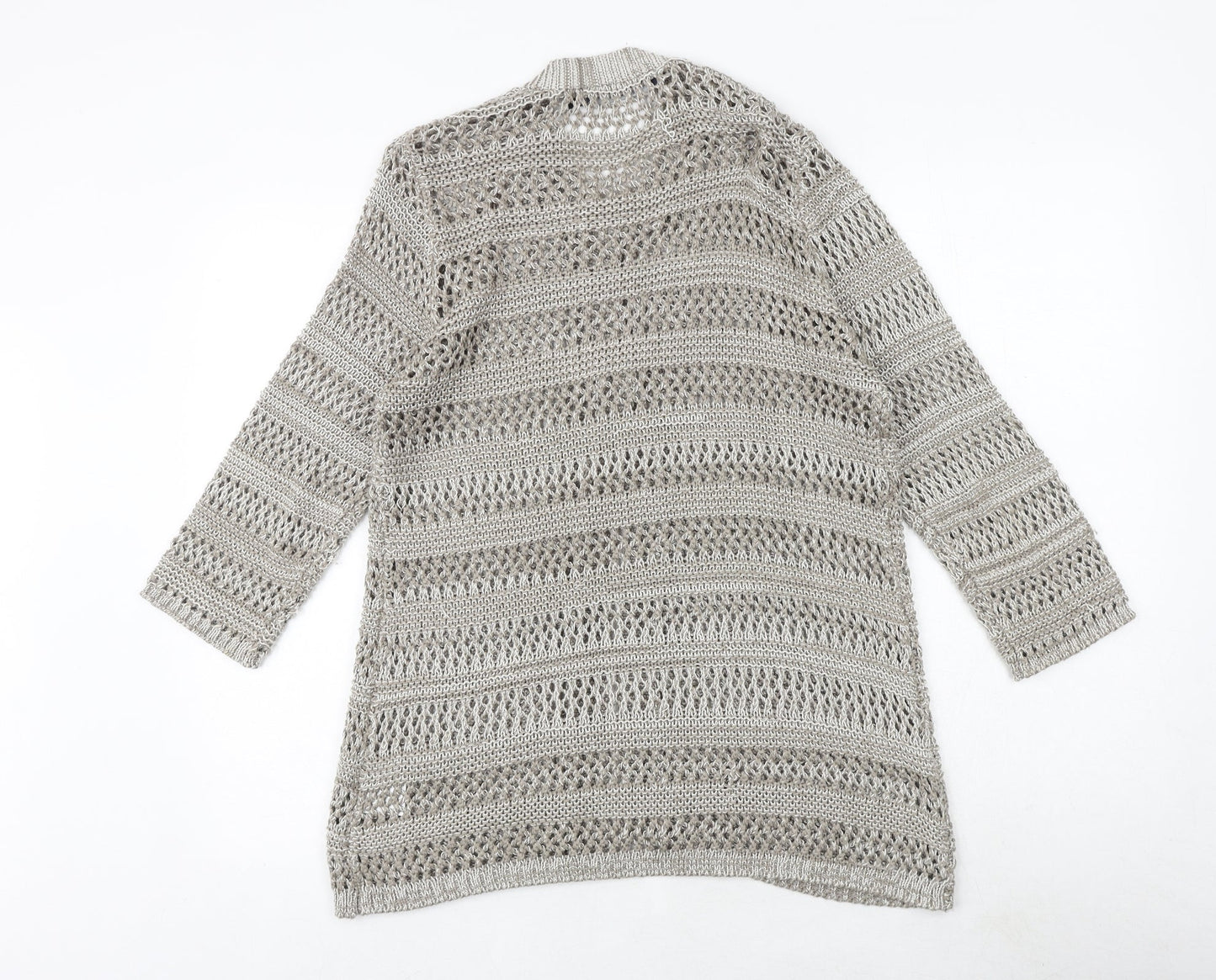 EWM Womens Beige Round Neck Acrylic Cardigan Jumper Size M - Size 14-16