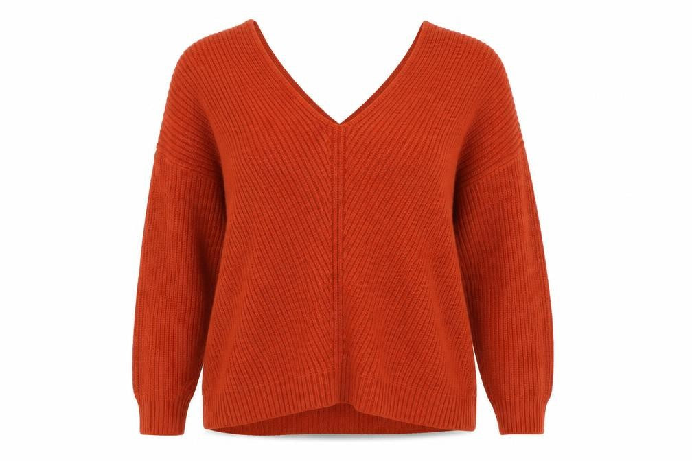 New Look Womens Orange V-Neck Acrylic Pullover Jumper Size S