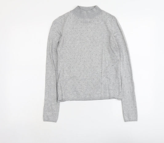 Stradivarius Womens Grey Mock Neck Geometric Acrylic Pullover Jumper Size M