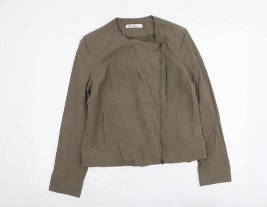 ANNE WEYBURN Womens Green Biker Jacket Size 12 Zip