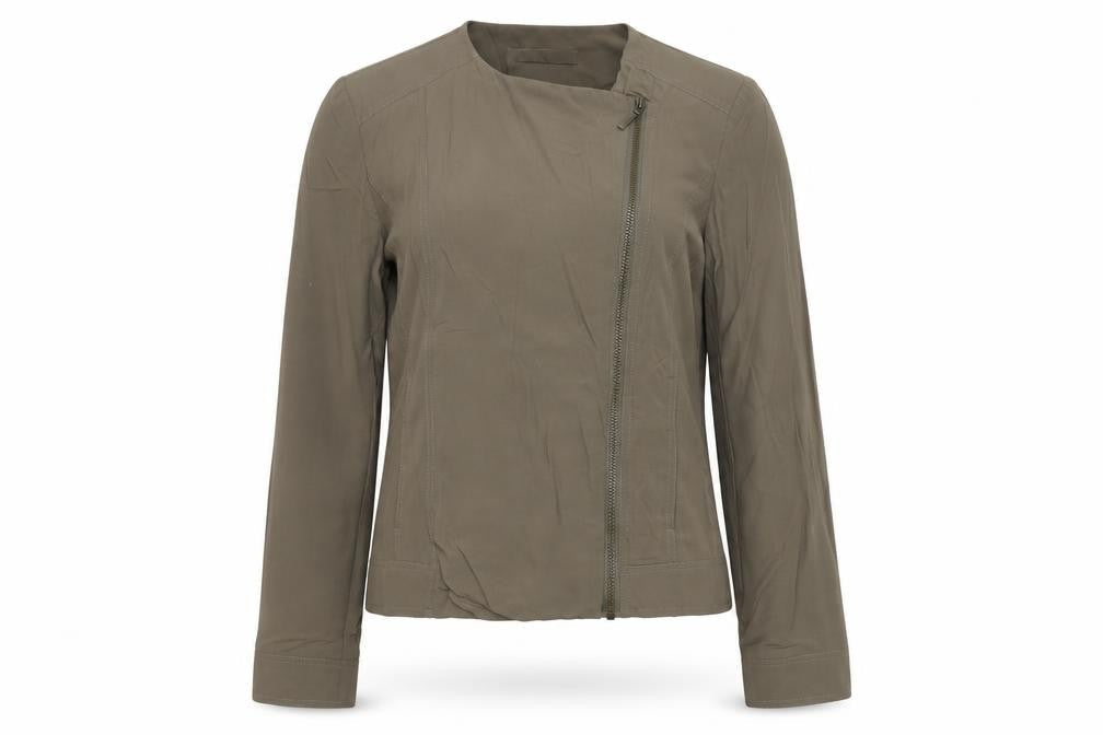 ANNE WEYBURN Womens Green Biker Jacket Size 12 Zip