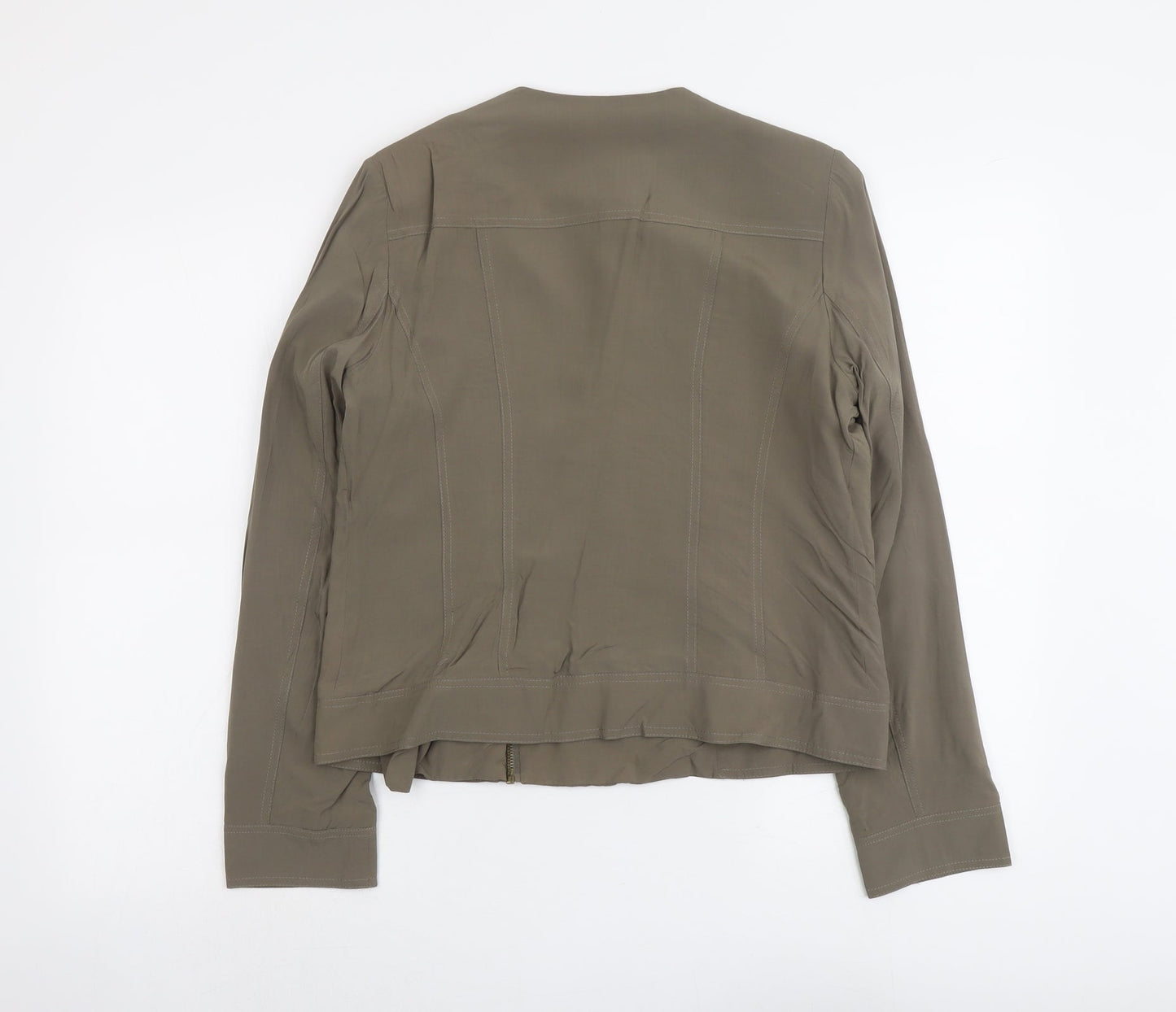 ANNE WEYBURN Womens Green Biker Jacket Size 12 Zip