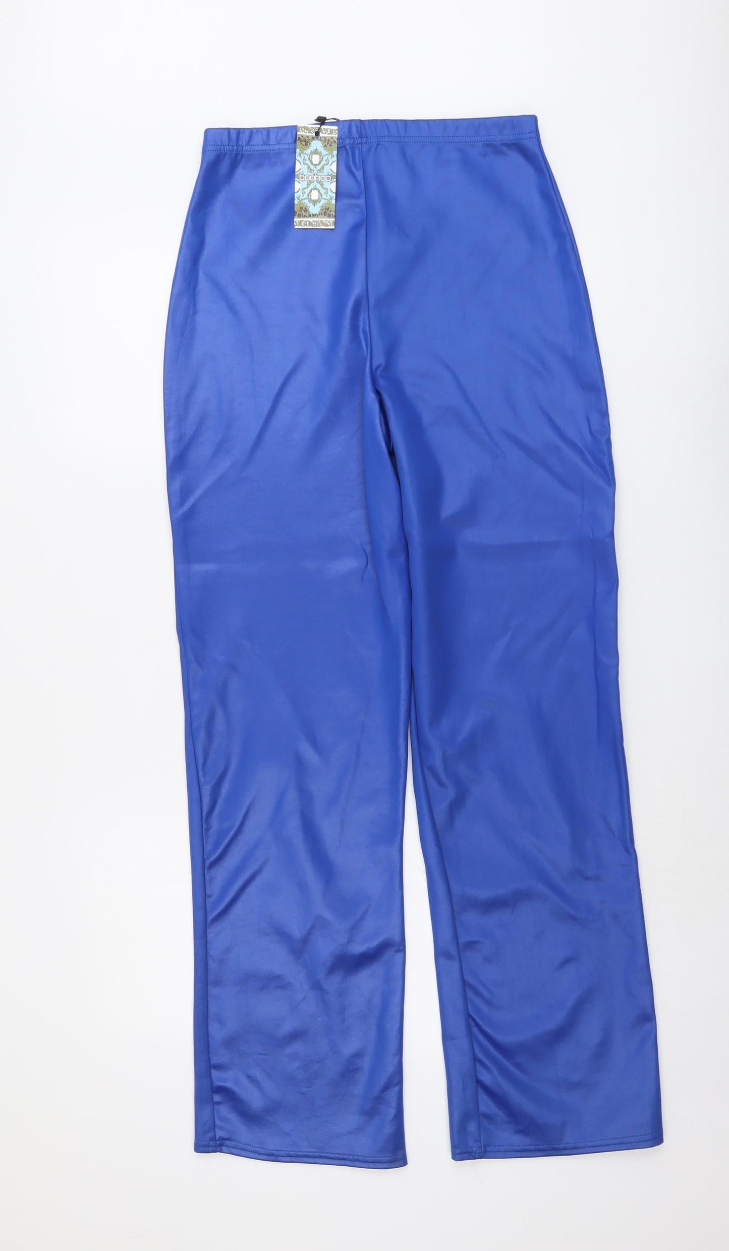 Boohoo Womens Blue Polyester Trousers Size 10 L30 in Regular Zip