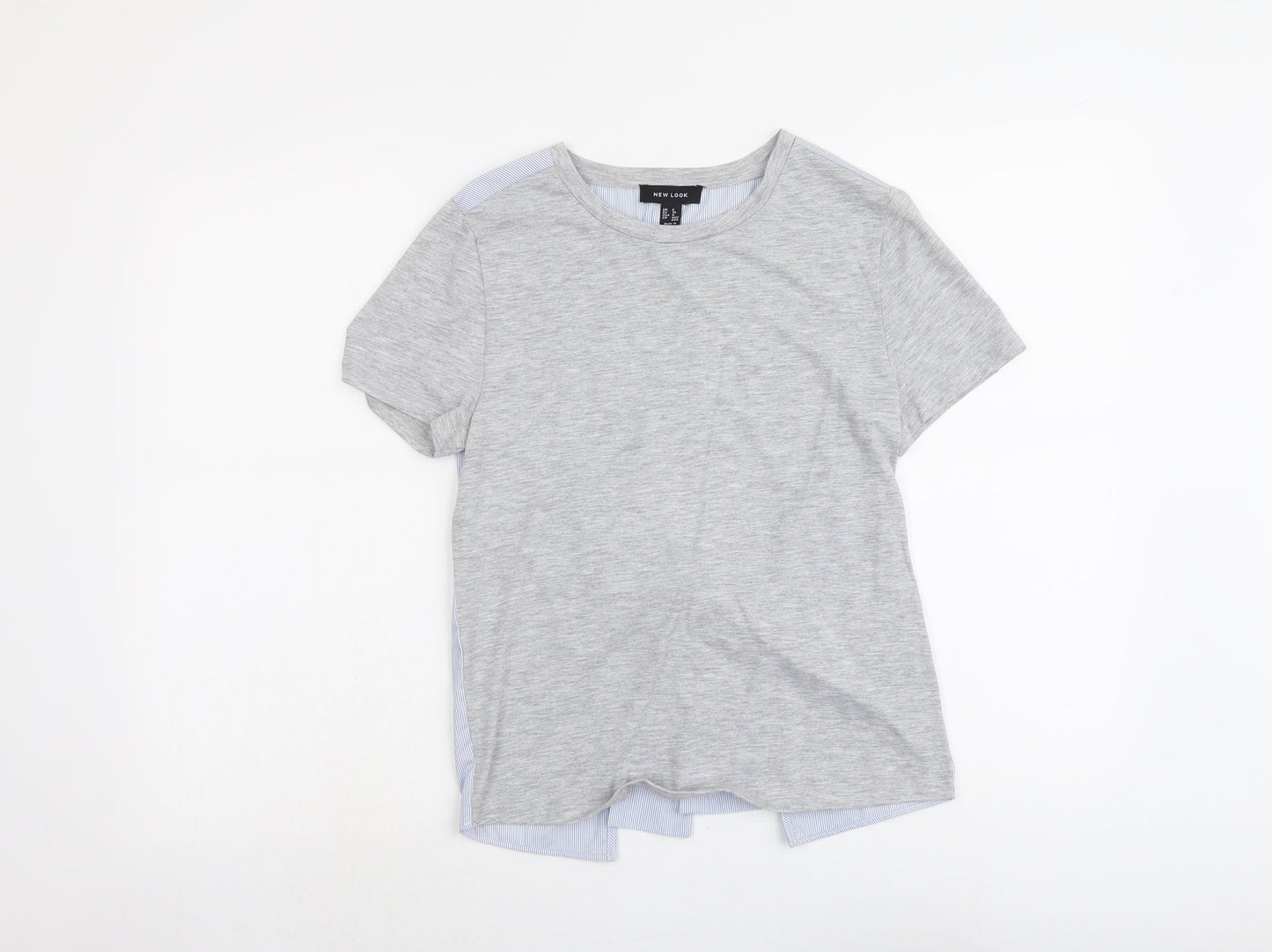 New Look Womens Grey Striped Polyester Basic T-Shirt Size 8 Round Neck