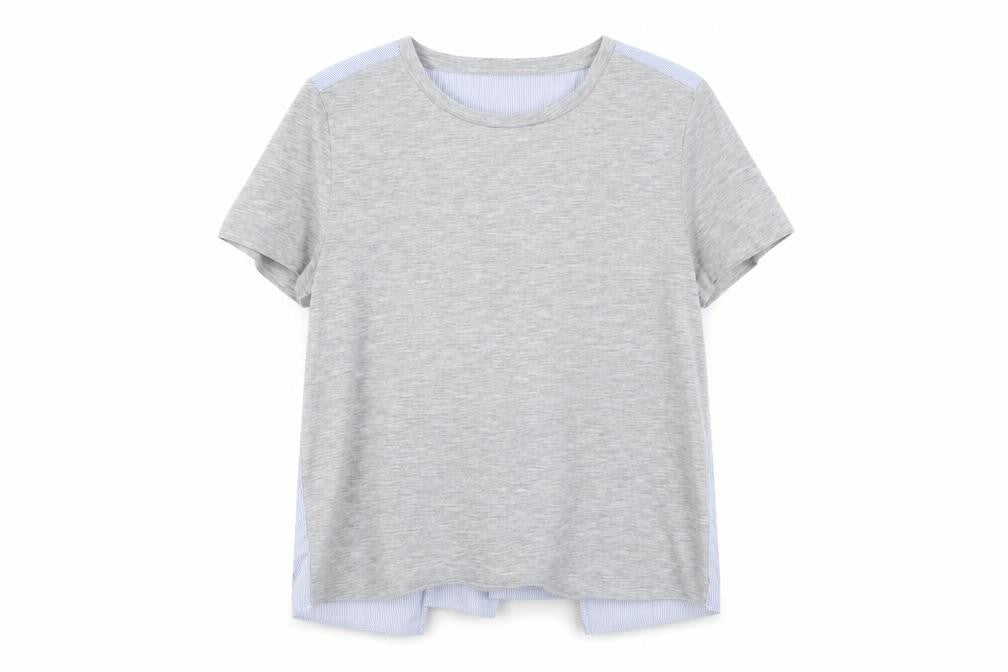 New Look Womens Grey Striped Polyester Basic T-Shirt Size 8 Round Neck