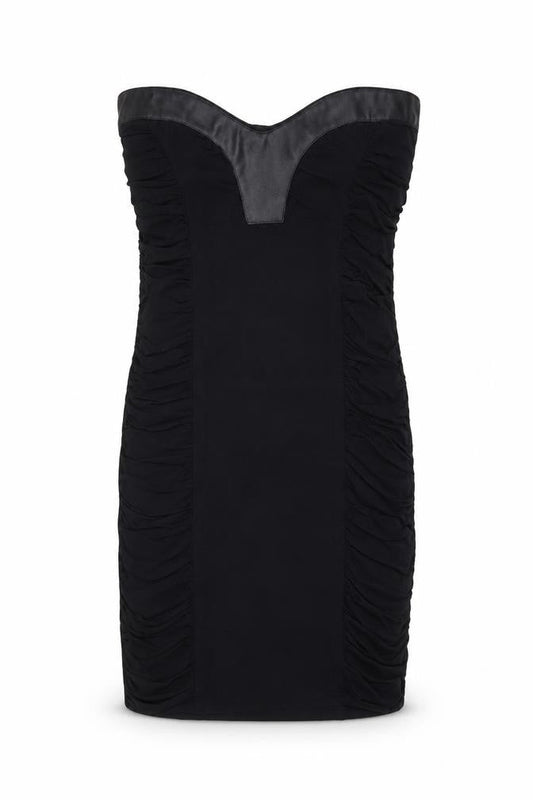 Miss Selfridge Womens Black Cotton Mini Size 12 Sweetheart Pullover - Faux Leather Detail