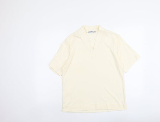 Poppy Womens Ivory Polyester Basic T-Shirt Size 18 V-Neck