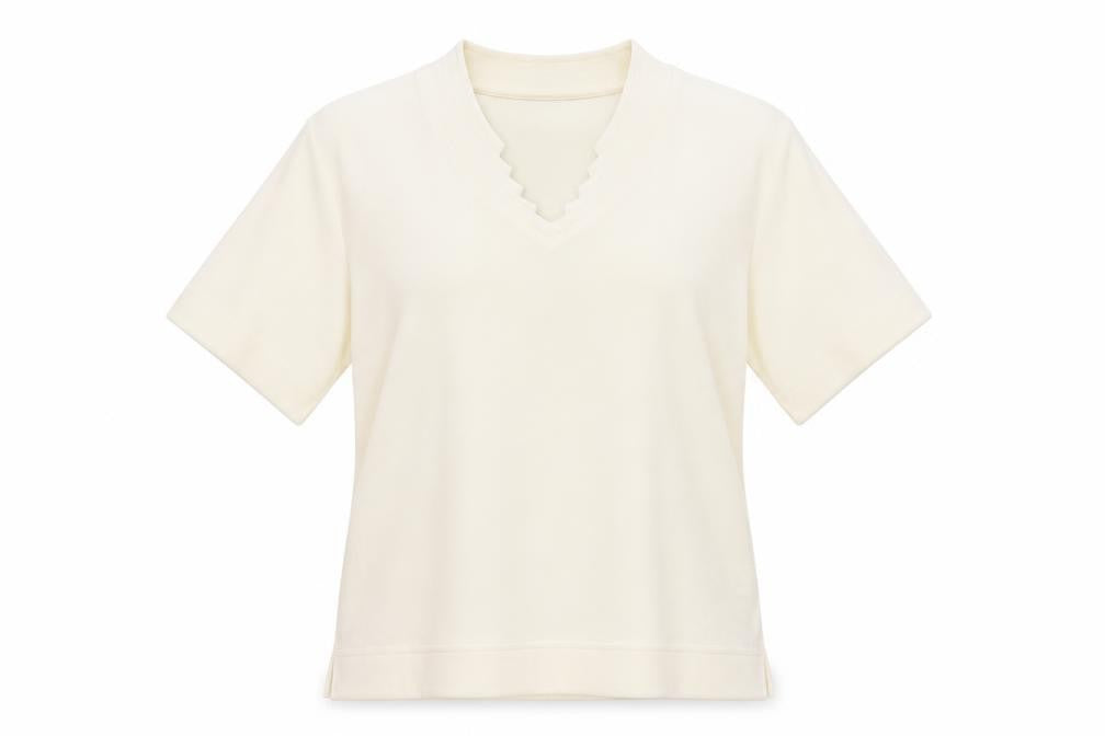 Poppy Womens Ivory Polyester Basic T-Shirt Size 18 V-Neck